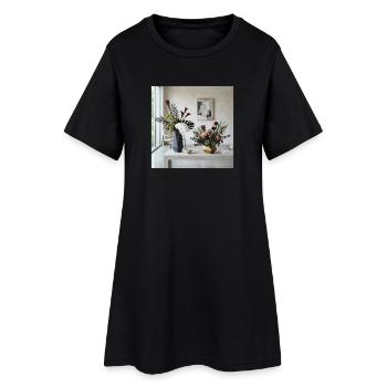 Vases en fleurs géométriques - Art moderne - Robe T-shirt Femme - noir - Devant