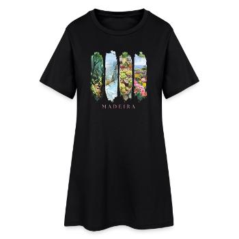 Madeira Urlaub Travel – Dschungel & Blüten Motiv - Frauen T-Shirt-Kleid - Schwarz - Vorne