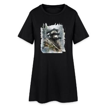 Une cabane de verre de la forêt sur la falaise - Robe T-shirt Femme - noir - Devant