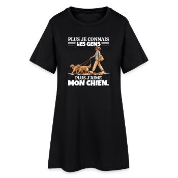 Plus J'aime Mon Chien : Humour Femme et Goldens - Robe T-shirt Femme - noir - Devant