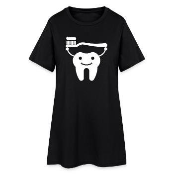 Dent avec brosse à dents et dentifrice - Robe T-shirt Femme - noir - Devant