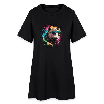Ours Pop Art Éclat Coloré - Robe T-shirt Femme - noir - Devant