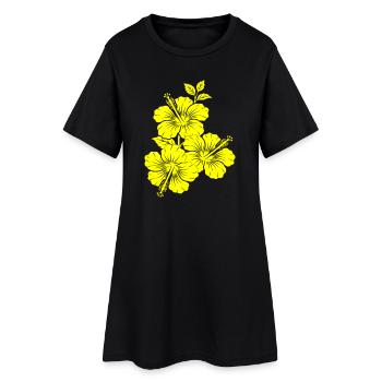 Yellow Hibiscus Triple Flower Silhouette - Women’s T-Shirt Dress - black - Front