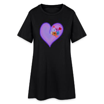 Spring Summer Heart with Colorful Flowers - Women’s T-Shirt Dress - black - Front