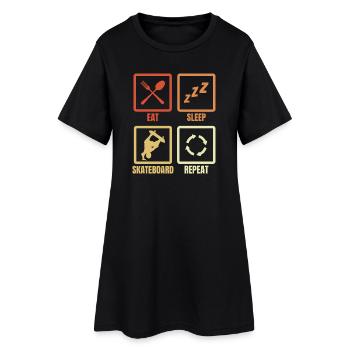 Essen Schlafen Skateboarden Wiederholen - Frauen T-Shirt-Kleid - Schwarz - Vorne