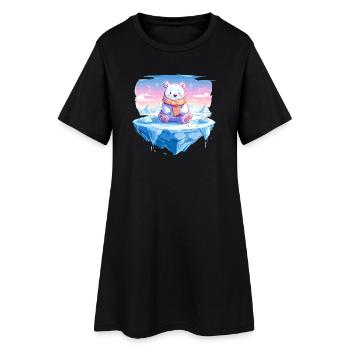 Polarlicht-Bär auf Eis - Frauen T-Shirt-Kleid - Schwarz - Vorne