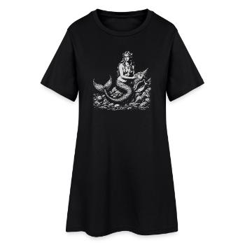Gravure vintage sirène sur rochers - Robe T-shirt Femme - noir - Devant