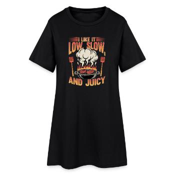 BBQ Grilling Meat Smoking Barbecue - Frauen T-Shirt-Kleid - Schwarz - Vorne