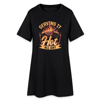 BBQ Grilling Meat Smoking Barbecue - Frauen T-Shirt-Kleid - Schwarz - Vorne