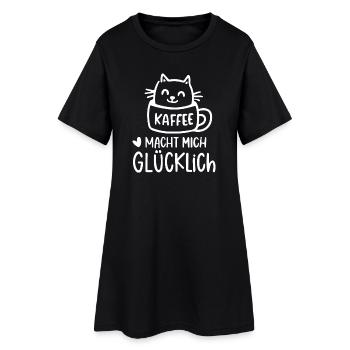 Kaffee Katze Glück Motiv Morgenmuffel Kaffeetrinke - Frauen T-Shirt-Kleid - Schwarz - Vorne