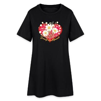 Genieß den Moment Blumenherz - Frauen T-Shirt-Kleid - Schwarz - Vorne