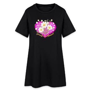 Genieß den Moment Blütenherz - Frauen T-Shirt-Kleid - Schwarz - Vorne