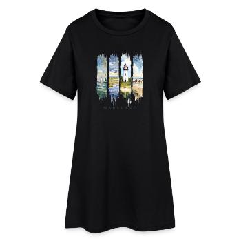 Voyage de vacances dans le Maryland – Motif port et eau - Robe T-shirt Femme - noir - Devant
