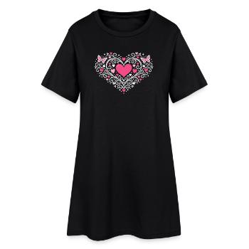 Coeur Ornementé Roses Papillons - Robe T-shirt Femme - noir - Devant