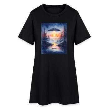 GO ON A TRIP - Futuristic Sunset UFO Art - Women’s T-Shirt Dress - black - Front
