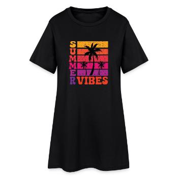 Ambiances estivales Palmiers Plage rétro de soleil - Robe T-shirt Femme - noir - Devant
