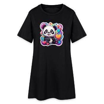Panda Coeurs Coloré - Robe T-shirt Femme - noir - Devant
