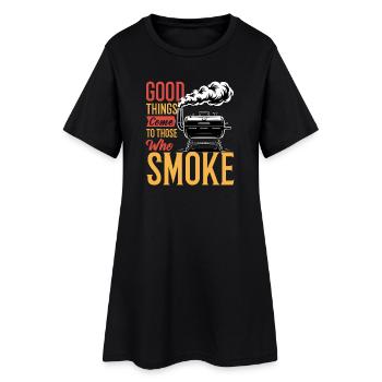 BBQ Grilling Meat Smoking Barbecue - Frauen T-Shirt-Kleid - Schwarz - Vorne