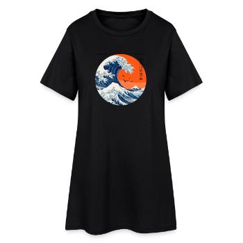 Große Welle Kanagawa Japan Sonnenuntergang Retro - Frauen T-Shirt-Kleid - Schwarz - Vorne