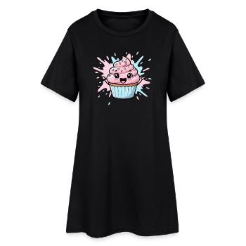 Kawaii Cupcake Illustration - Frauen T-Shirt-Kleid - Schwarz - Vorne