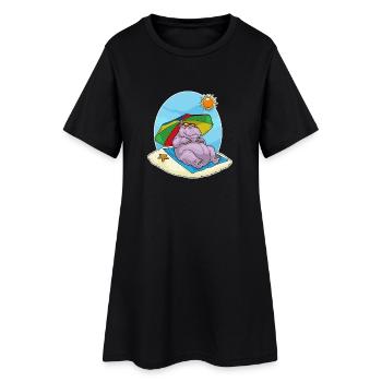 Hippopotamus Beach Parasol Summer - Robe T-shirt Femme - noir - Devant