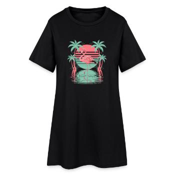 Les palmiers flamants tropicaux arrosent le coucher du soleil - Robe T-shirt Femme - noir - Devant