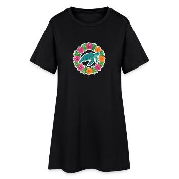 Tortue dans le cercle d’hibiscus - Robe T-shirt Femme - noir - Devant
