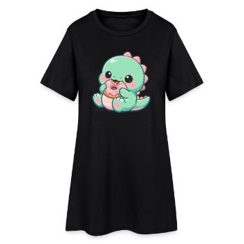 Petit dino grignotant un donut - Robe T-shirt Femme - noir - Devant
