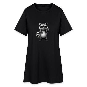 Waschbär mit Sonnenbrille - Frauen T-Shirt-Kleid - Schwarz - Vorne