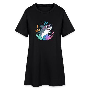 Requin Amusant surfeur coloré - Robe T-shirt Femme - noir - Devant