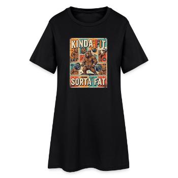 Kinda Fit Sorta Fat Bär Gewichtheben - Frauen T-Shirt-Kleid - Schwarz - Vorne