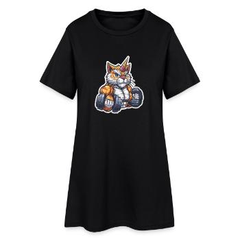 Bodybuilding Katze Einhorn für Gym Männer Fitness - Frauen T-Shirt-Kleid - Schwarz - Vorne
