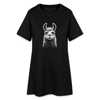 Lama Porträt - Frauen T-Shirt-Kleid - Schwarz - Vorne