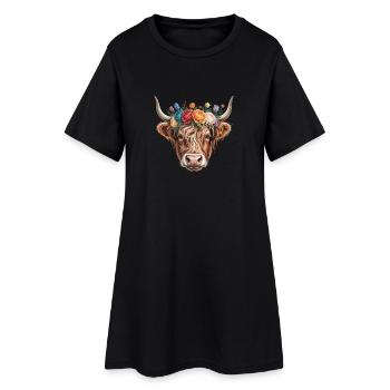 Vache à couronne de fleurs - Robe T-shirt Femme - noir - Devant
