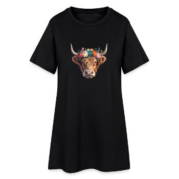 Vache avec couronne de fleurs - Robe T-shirt Femme - noir - Devant