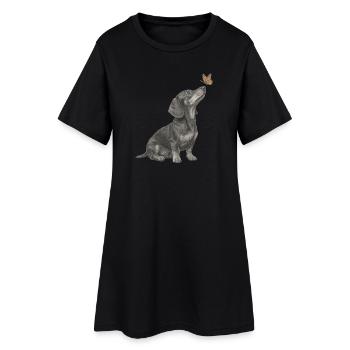 Illustration de teckel avec chien papillon - Robe T-shirt Femme - noir - Devant