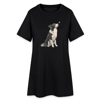 Chien Border Collie regardant un papillon - Robe T-shirt Femme - noir - Devant