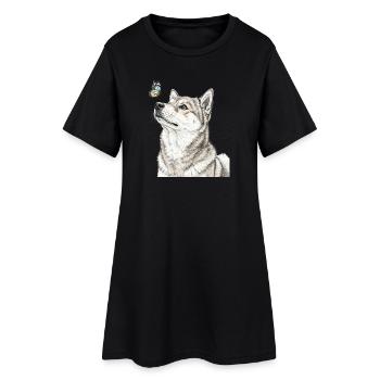 Chien Shiba Inu regardant un papillon - Robe T-shirt Femme - noir - Devant