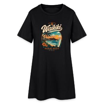 Plage de Waikiki S-shirt de surf au coucher de soleil - Robe T-shirt Femme - noir - Devant