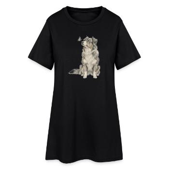 Motif de chien de style berger australien Banksy - Robe T-shirt Femme - noir - Devant