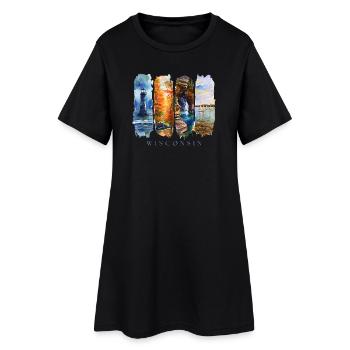 Voyage dans le Wisconsin – Grands Lacs et Phare - Robe T-shirt Femme - noir - Devant