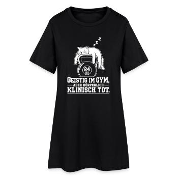 Faule Katze schläft auf der Hantel - Frauen T-Shirt-Kleid - Schwarz - Vorne