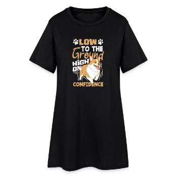 Pattes courtes, silhouette haute, corgi - Robe T-shirt Femme - noir - Devant