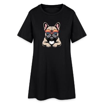  Französische Bulldogge Mit Retro Sonnenbrille - Frauen T-Shirt-Kleid - Schwarz - Vorne