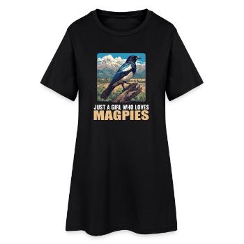 Elstern Elster - Frauen T-Shirt-Kleid - Schwarz - Vorne