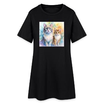 Portrait du duo de chats en aquarelle - Robe T-shirt Femme - noir - Devant