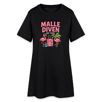 Malle Diven On Tour Damen Flamingo Mallorca Party - Frauen T-Shirt-Kleid - Schwarz - Vorne