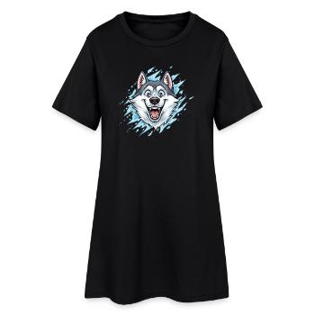 Fröhlicher Wolf Maskottchen Wassersplash - Frauen T-Shirt-Kleid - Schwarz - Vorne