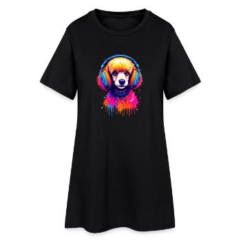 Caniche avec un casque - Robe T-shirt Femme - noir - Devant