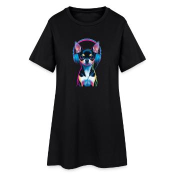 Chihuahua Kopfhörer - Frauen T-Shirt-Kleid - Schwarz - Vorne